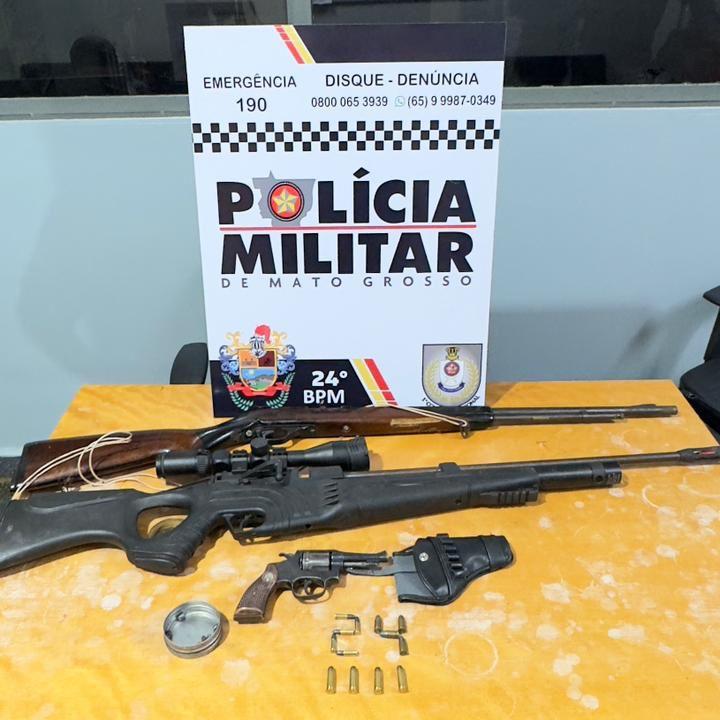  Polícia Militar apreende armas de fogo e munições e evita feminicídio em Cuiabá