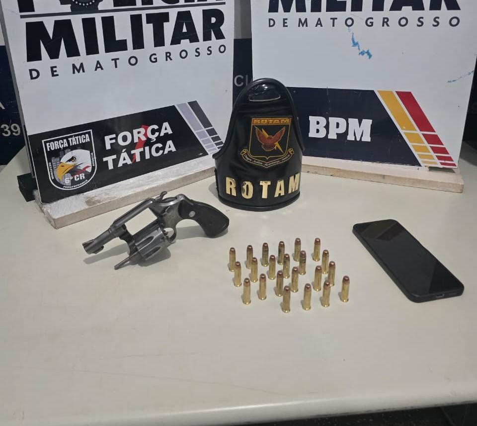 Polícia Militar frustra tentativa de homicídio e detém dupla com arma de fogo e munições em Cáceres
